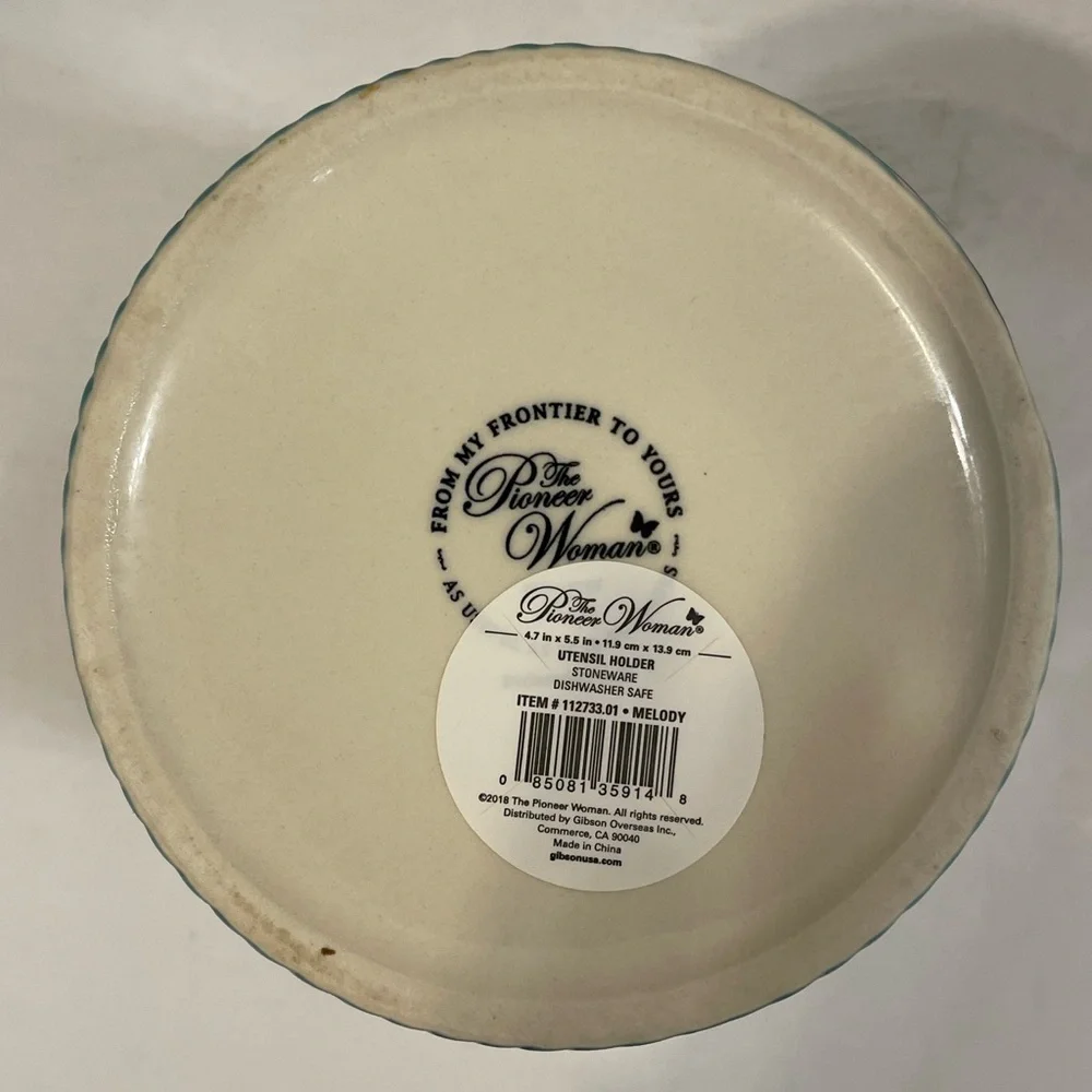 The Pioneer Woman Stoneware Utensil Holder Crock Melody Floral Embossed Utensils